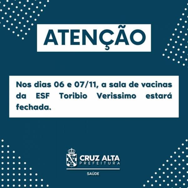 Sala de Vacinas da ESF Toribio Verissimo não atenderá segunda e terça 