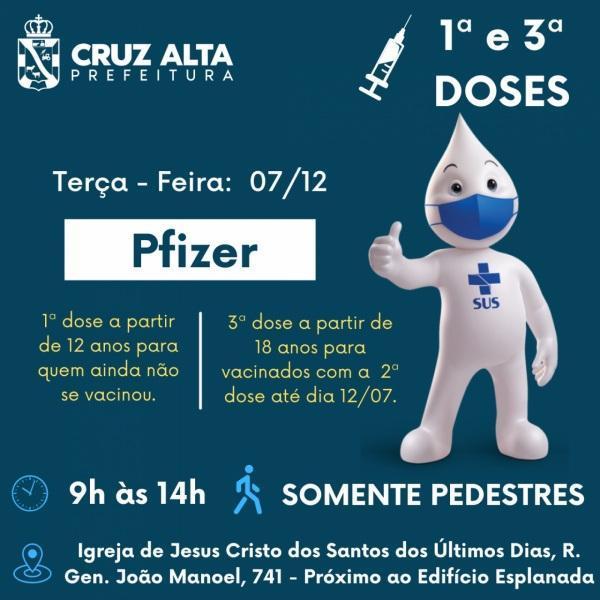 Terça tem a 3º dose, a dose de reforço, e mudança no lugar da vacinação 