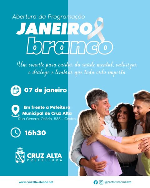 JANEIRO BRANCO>Hoje tem ato de conscientização sobre saúde mental em Cruz Alta