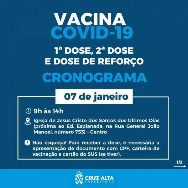 Vacinação contra a covid-19 continua nesta sexta feira em Cruz Alta