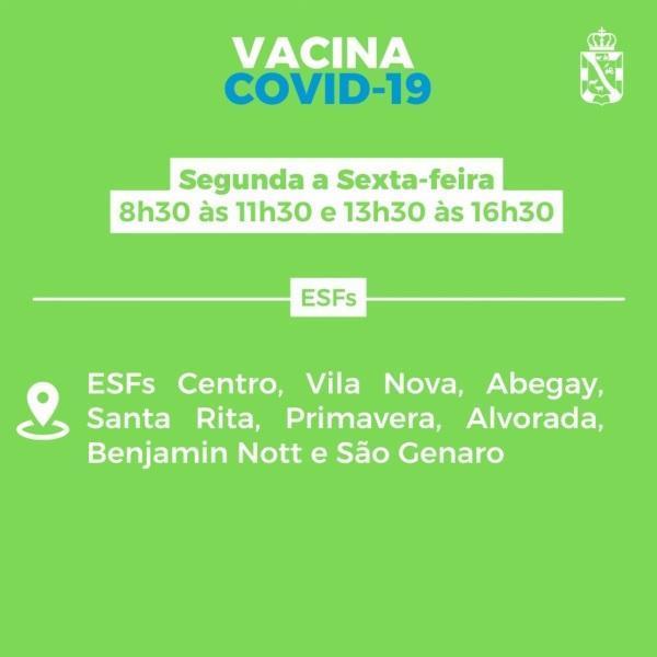 Vacinação contra a Covid-19 será essa semana em oito ESFs de Cruz Alta