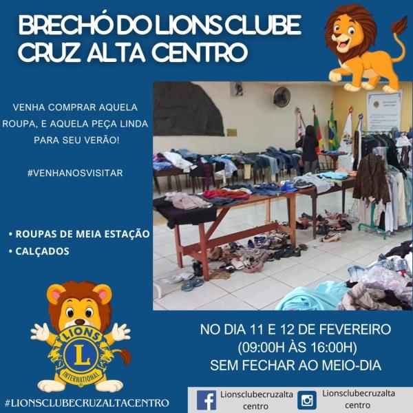 Brechó Solidário do Lions Clube de Cruz Alta Centro Acontece nos Dias 11 e 12 