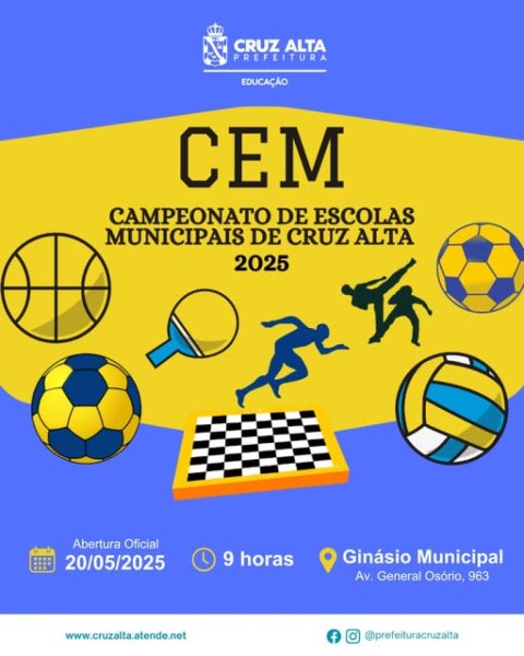 Campeonato das Escolas Municipais de Cruz Alta tem início em 20 de maio