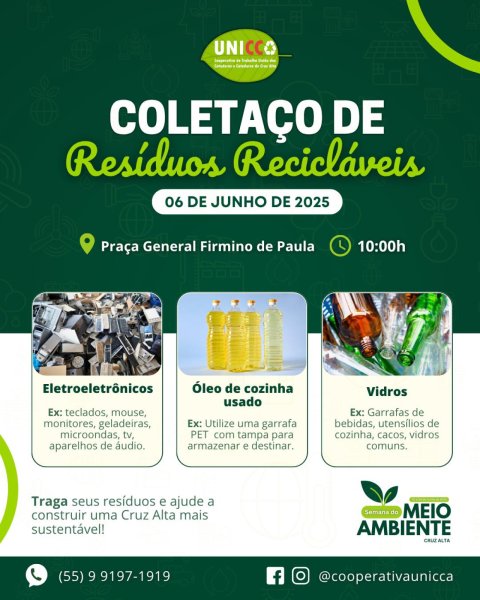 Coleta de recicláveis ocorre nesta sexta na Praça General Firmino
