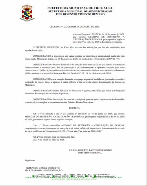 Toque de recolher é prorrogado até 19 de julho