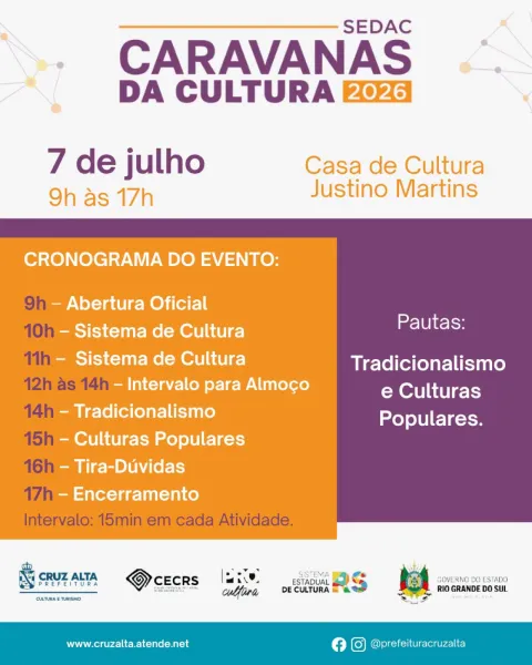 Caravana da Cultura chega a Cruz Alta com programação nesta terça-feira