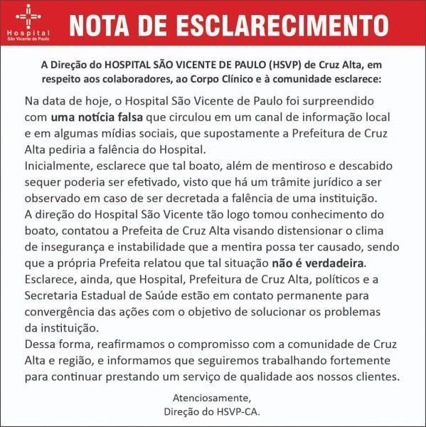 HSVP desmente notícia sobre falência da instituição