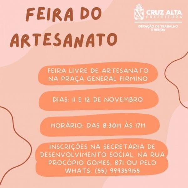 Prefeitura de Cruz Alta abre inscrições para a Feira Livre de Artesanato