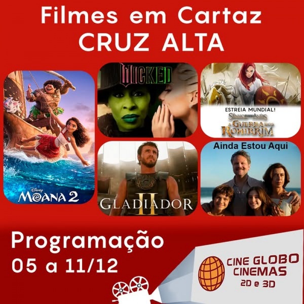 DOMINGO: Confira a programação de filmes  no Cine Globo de Cruz Alta