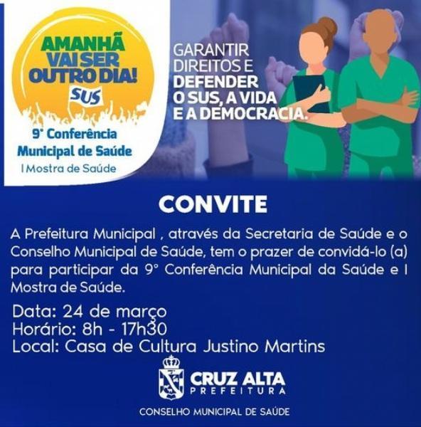 9ª Conferência Municipal de Saúde acontecerá dia 24 de março