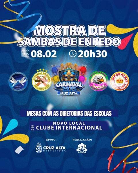 CARNAVAL 2025> Mostra dos Sambas Enredos será amanhã no Clube Internacional
