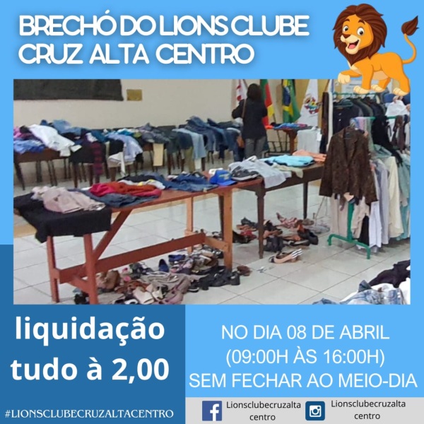  HOJE> Brechó do Lions Clube Cruz Alta Centro tem todas as peças por R$ 2,00