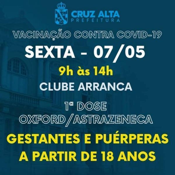 Vacinação contra a Covid-19 é ampliada para gestantes e puérperas em Cruz Alta