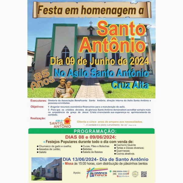 ASILO SANTO ANTÔNIO> Hoje é o dia da grande festa em homenagem ao padroeiro