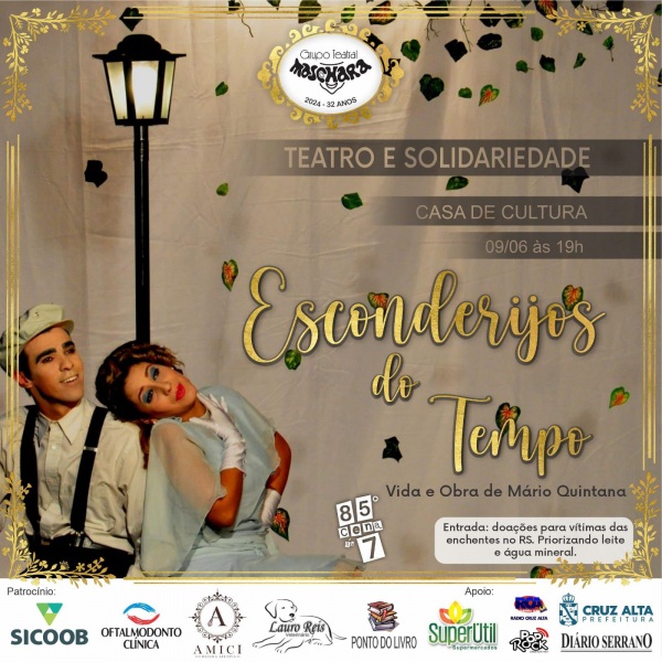 SOLIDARIEDADE> Grupo Máschara apresenta Esconderijos do tempo no domingo