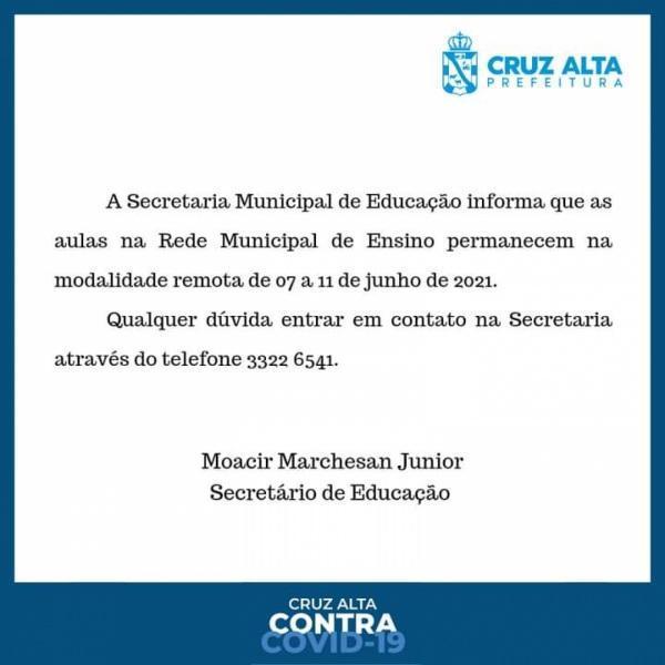 Aulas presenciais da rede municipal de ensino seguem suspensas 