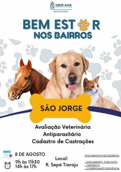 Projeto Bem-Estar nos bairros estará hoje no Bairro São Jorge