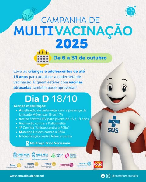 ATÉ 18 DE OUTUBRO>Cruz Alta inicia Campanha Nacional de Multivacinação 2025