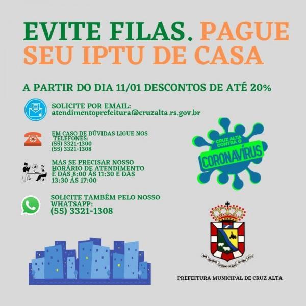 Cruz-altenses podem pagar o IPTU de forma online