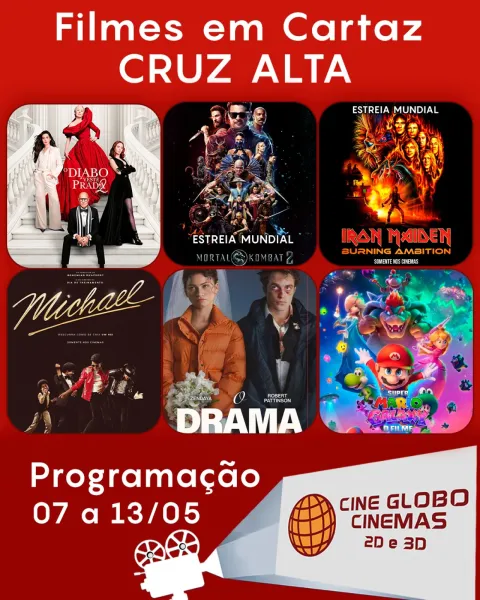 CINEMA> Confira os filmes em Cartaz neste sábado no Cine Globo em Cruz Alta