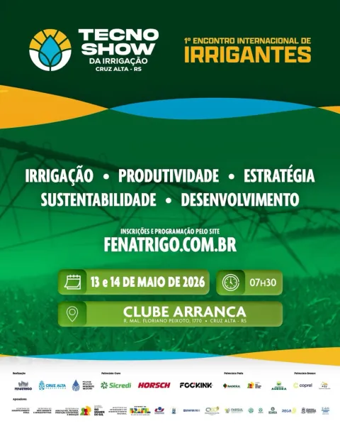 13 E 14 DE MAIO> Cruz Alta se torna o centro internacional da irrigação 