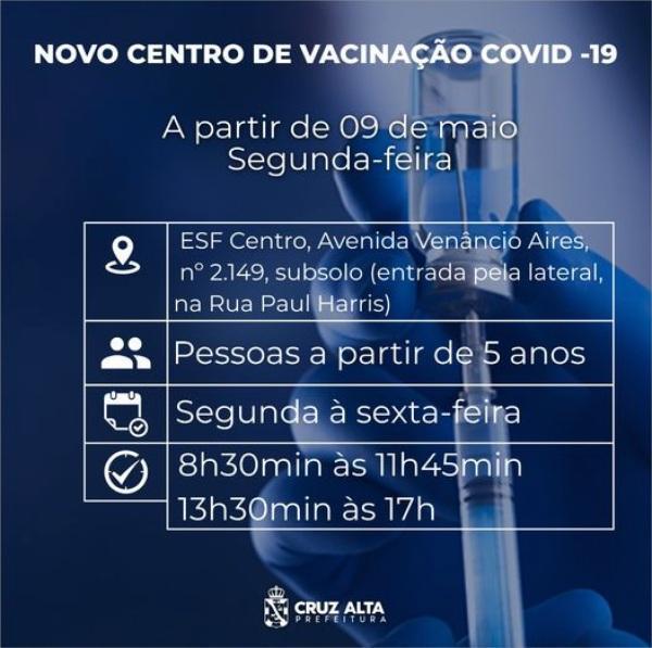 Vacinação contra a covid-19 em Cruz Alta agora concentrada em apenas um local