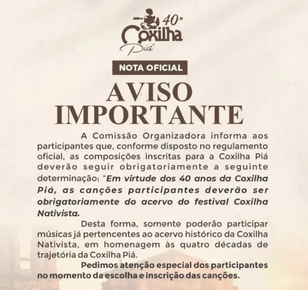 40ª Coxilha Piá terá músicas do acervo da Coxilha Nativista