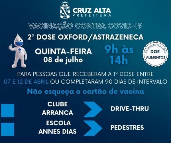 Aplicação da segunda dose da vacina de Oxford/Astrazeneca será realizada hoje