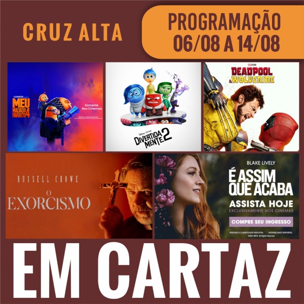 DOMINGO: Confira a programação de filmes  no Cine Globo de Cruz Alta