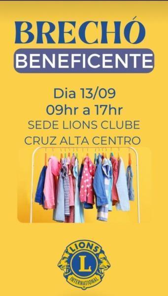 Brechó Beneficente do Lions Clube Cruz Alta Centro será na terça dia 13
