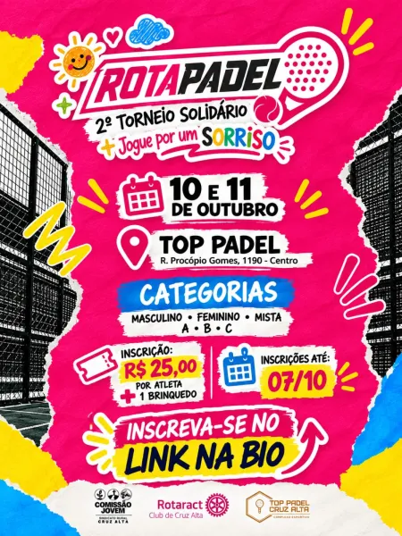 Rota Padel promove torneio solidário neste fim de semana em Cruz Alta