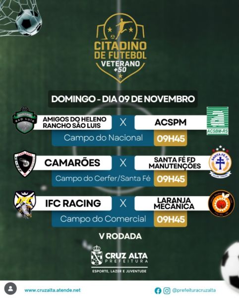 Cruz Alta realiza 5ª rodada do Citadino de Futebol Veterano +50 neste domingo