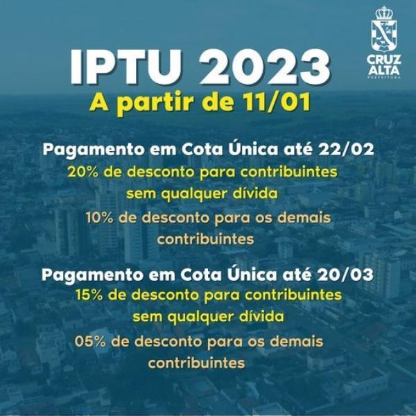 Pagamento do IPTU com até 20% de desconto inicia nesta quarta-feira