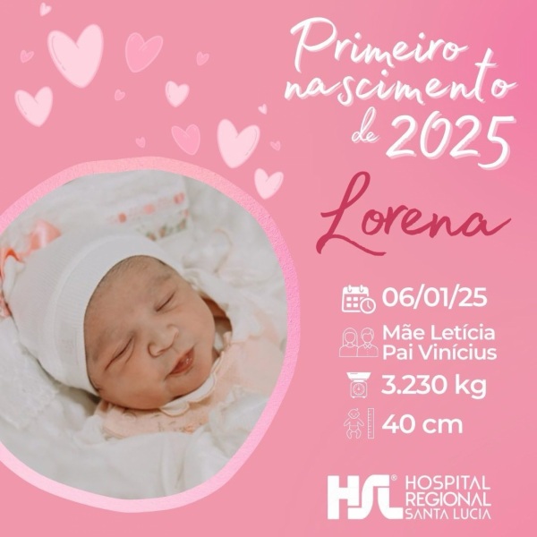 Lorena é o Primeiro nascimento de 2025 no Hospital Regional Santa Lúcia