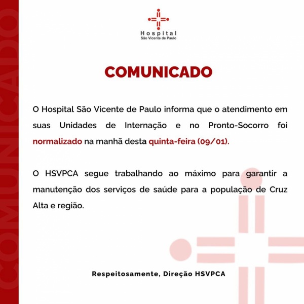 MANHÃ DA QUINTA> Hospital São Vicente de Paulo Normaliza Atendimento