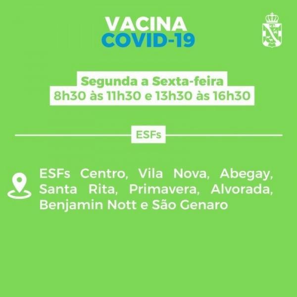 Vacinação contra a Covid-19 será essa semana em oito ESFs de Cruz Alta