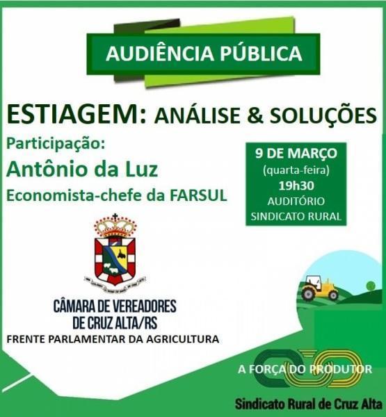 Audiência Pública sobre a estiagem acontece na noite desta quarta em Cruz Alta