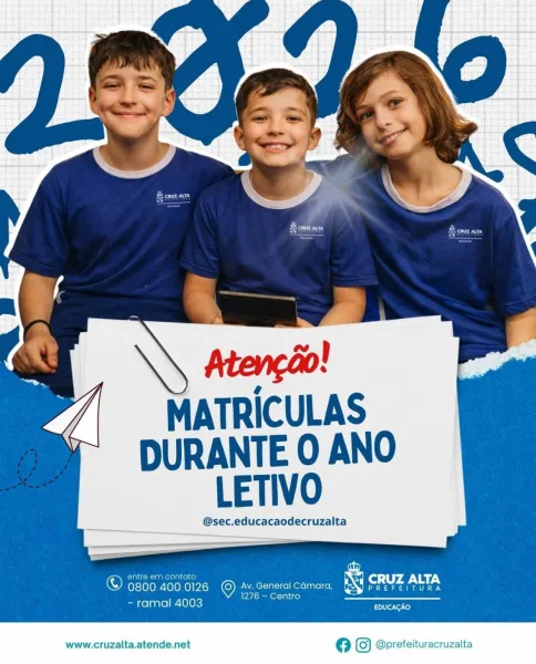 Rede municipal de ensino de Cruz Alta registra mais de 5,2 mil alunos matricul