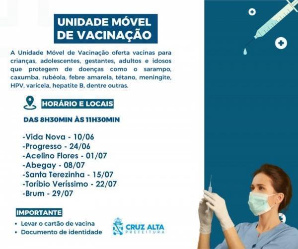 Unidade móvel de vacinação estará no Bairro Vida Nova nesta sexta-feira