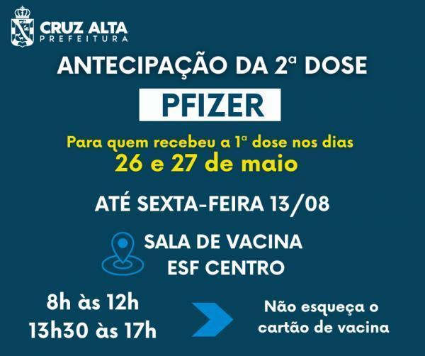 2ª dose da vacina da Pfizer também terá antecipação em Cruz Alta