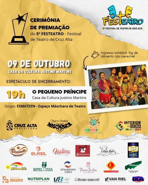 Festeatro segue com apresentações nesta sexta-feira em Cruz Alta