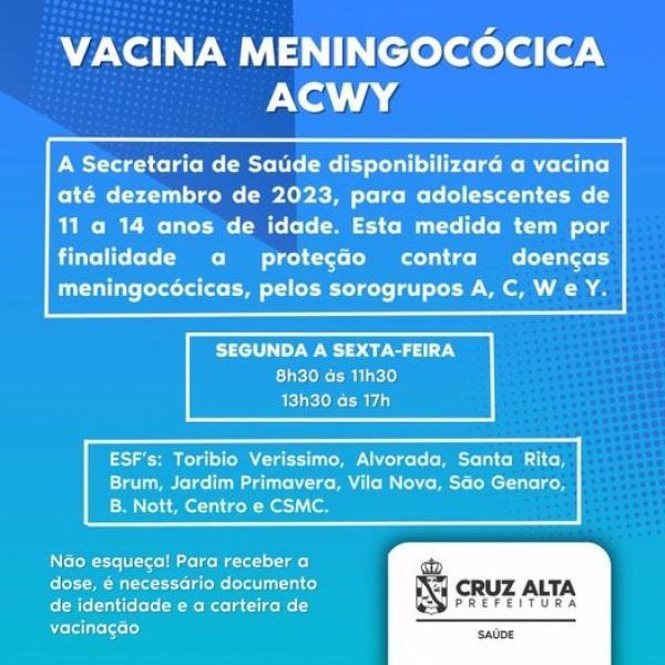 Saúde amplia vacinação contra meningite para adolescentes de 11 a 14 anos