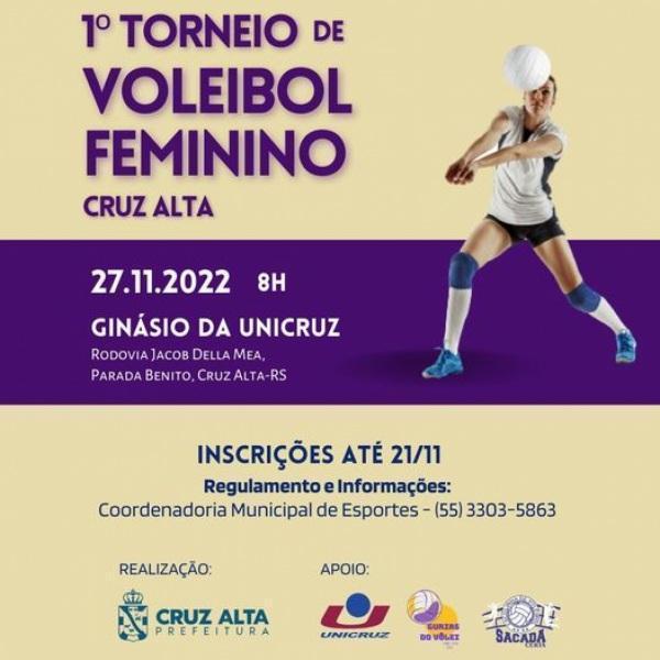 Inscrições abertas para o 1º torneio de Voleibol Feminino de Cruz Alta 