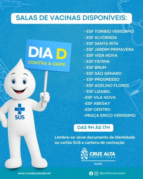 HOJE> Cruz Alta realiza Dia D de vacinação contra a gripe em várias ESFs