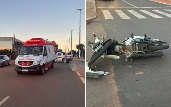 Professora fica ferida em colisão entre moto e Saveiro em Cruz Alta