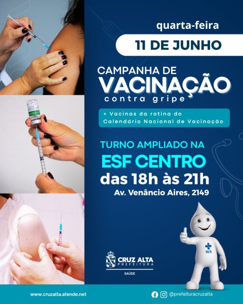 Cruz Alta terá vacinação contra gripe em horário estendido nesta quarta