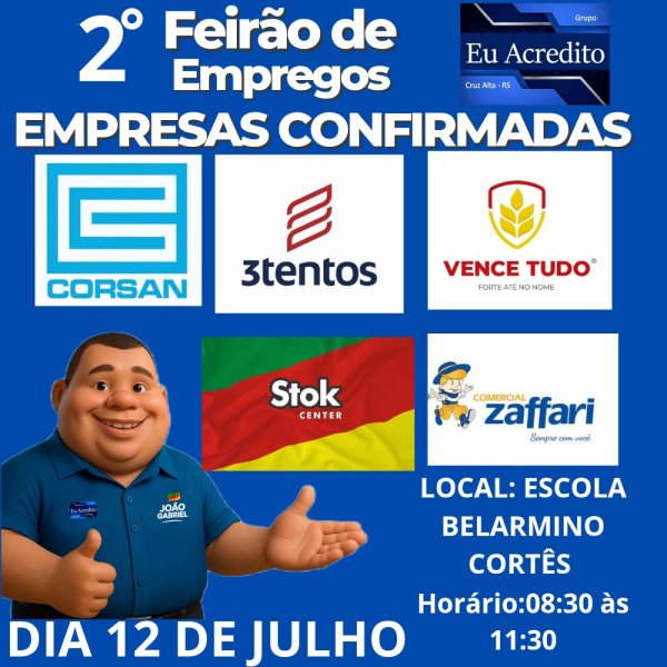 AMANHÃ> Feirão de Empregos será realizado dia 12 de julho em Cruz Alta