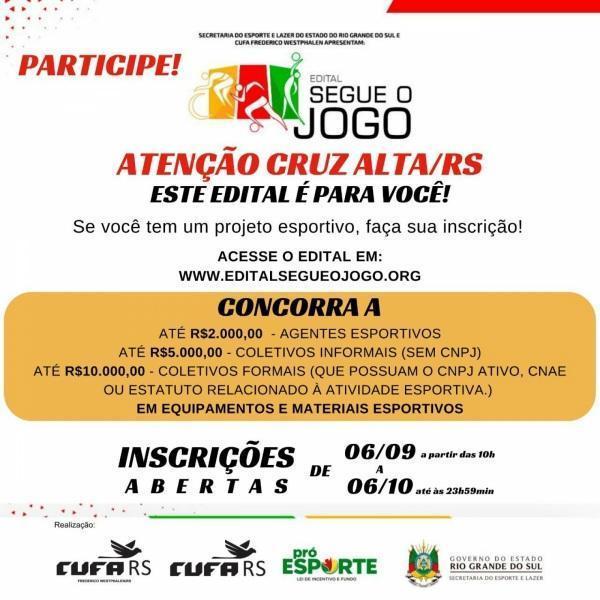 Edital do Projeto Segue o jogo está com inscrições abertas até Outubro