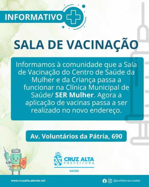 Sala de Vacinação da Mulher e da Criança é transferida para novo endereço 