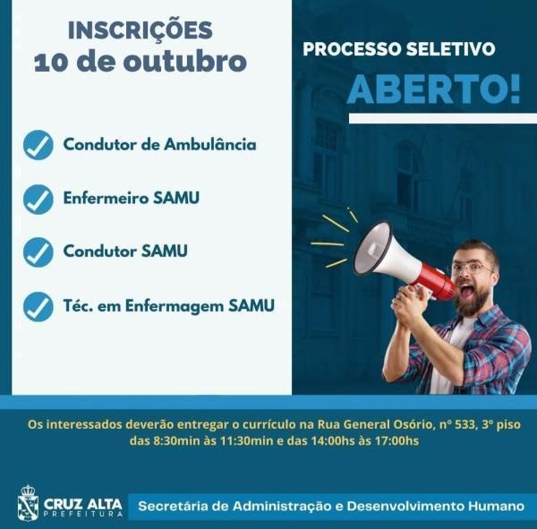 Prefeitura de Cruz Alta anuncia processo seletivo para área da saúde